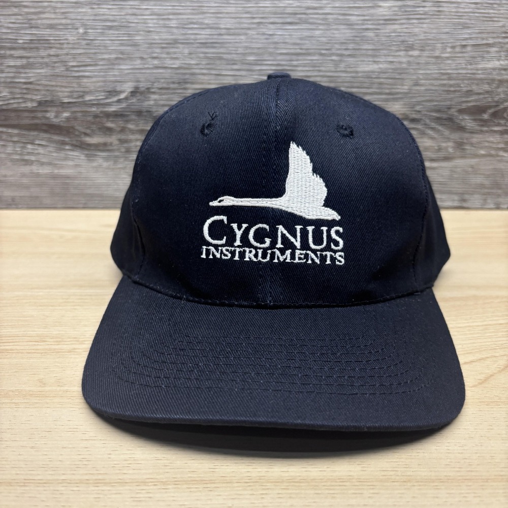 Vintage Cygnus Instruments Hat Cap Snap Back Black Embroidered Goose Logo